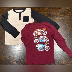 Set of 2 Boy’s Sz 10 Long Sleeve T-Shirts - Classic Baseball & Motorcycle Graphi